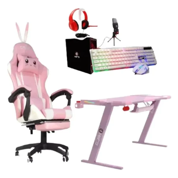 ESCRITORIO Z ROSA/SILLA RABBIT/TECLADO ZAPATA/AUDIFONO XCH/MICROFONO